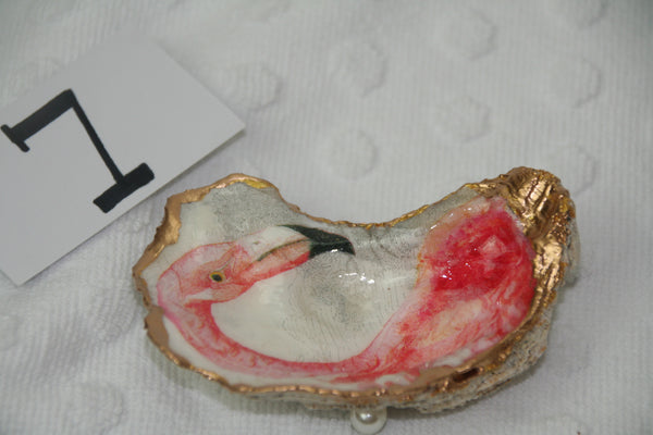 Oyster Trinket Dish (Palm Flamingo)