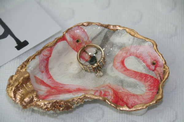 Oyster Trinket Dish (Palm Flamingo)