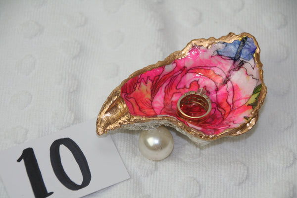 Oyster Trinket Dish (Pink Flower)